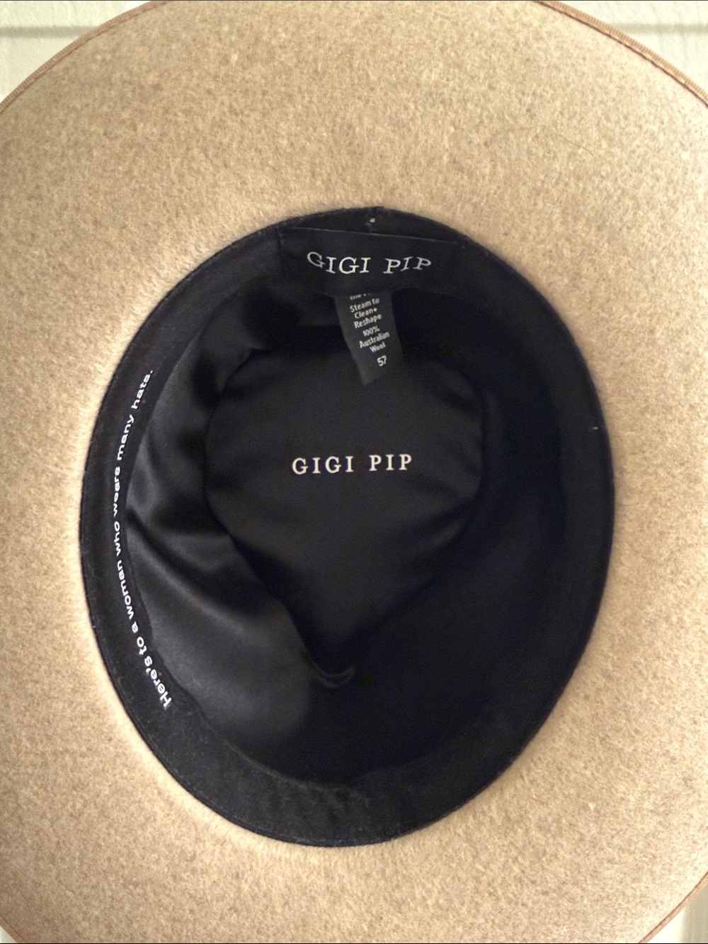 GIGI PIP Felt Wide Brim Hat in Camel and Black